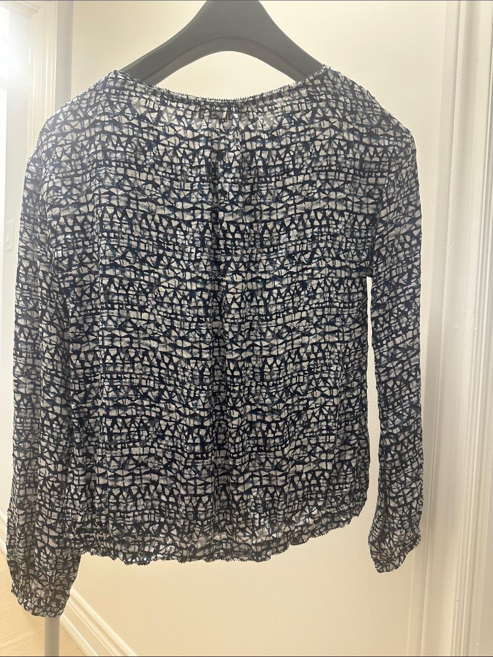 Tory Burch Navy and White Geometric Long-Sleeve Blouse - Picture 2 of 4